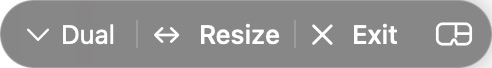 Real Seere floating controls: Dual, Resize, Exit and the draggable Seere icon